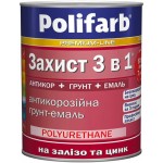 Polifarb Грунт-емаль поліуретанова Захист 3в1 антикорозійна темно-зелений глянець 0,9 кг